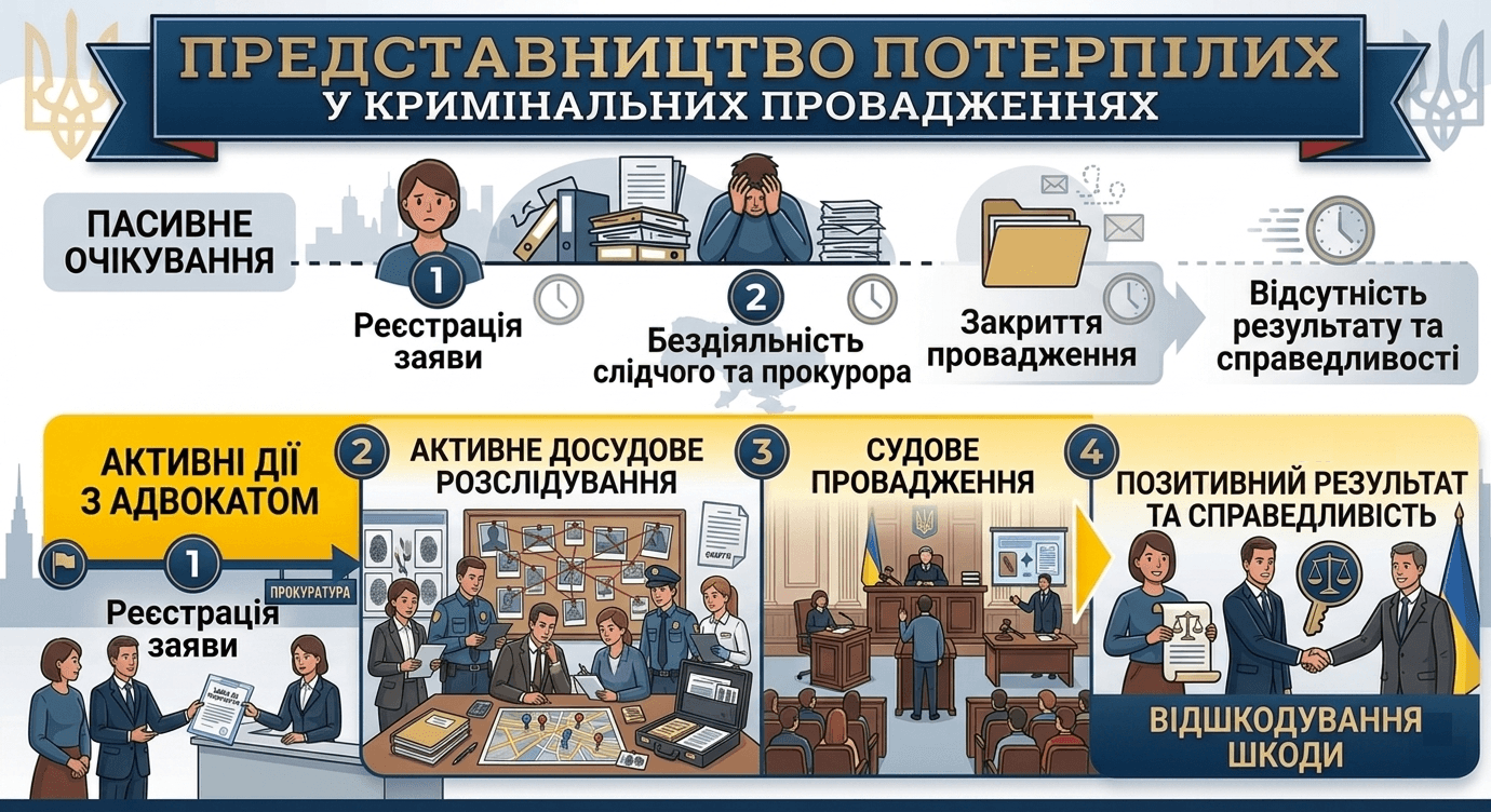 Інфографіка про представництво потерпілих у кримінальних провадженнях